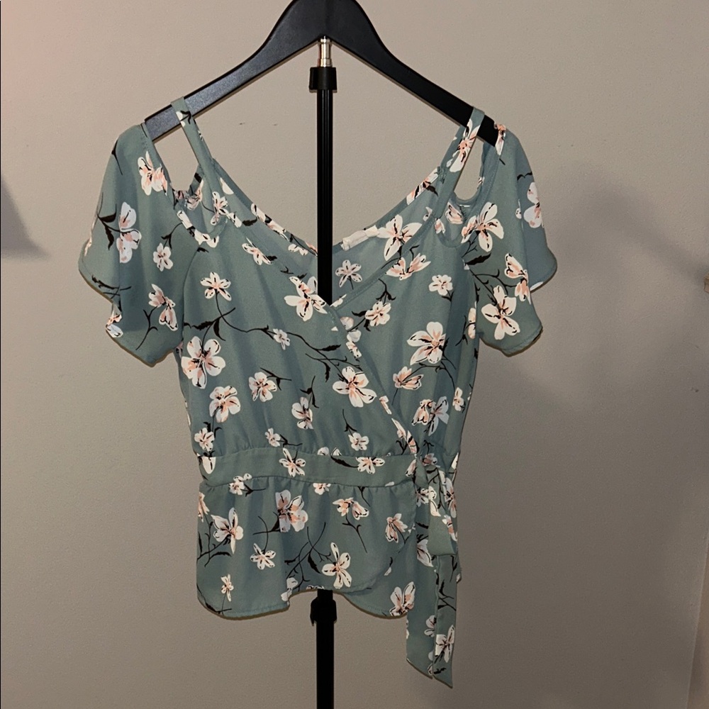 Sienna Sky Floral Wrap Blouse - Teal and White